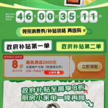 促销活动：京东 厨房小家电国补会场 领取政府8折优惠补贴 享受政府补贴两单优惠