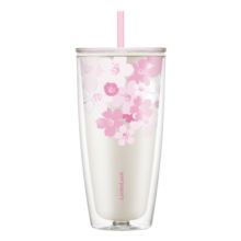 乐扣乐扣（LOCK&LOCK） 樱花杯水杯子双层杯身易开盖易清洗塑料杯吸管杯水杯女 HAP509WHT-樱花白-750ML