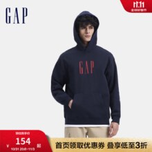Gap男女装2024秋季新款印花字母logo抓绒连帽卫衣休闲上衣 海军蓝 175/96A(L)亚洲尺码