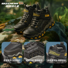 Skechers斯凯奇男童雪地靴户外防水棉靴儿童运动鞋冬大童棉鞋406415L 黑色/蓝色/柠檬色/BBLM 31码