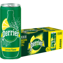 巴黎水（Perrier ）法国原装进口 柠檬味气泡矿泉水  250ml*30罐 整箱装