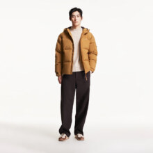 PLUS会员：JACK&JONES 杰克琼斯 秋冬刺绣纯色短款连帽羽绒服 橡胶棕