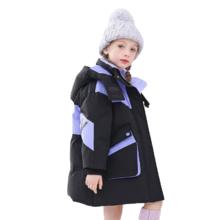 鸭鸭儿童羽绒服女童宽松百搭中款加厚女孩时髦冬季中大童装外套SE 黑色 160cm