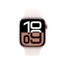 双11巅峰、88VIP：Apple 苹果 Watch Series 10 智能手表 GPS款 42mm 玫瑰金色 淡桃粉色橡胶表带 S/M