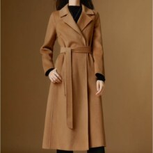 plus会员、晚白2024年冬款系带双面呢羊毛大衣长外套女