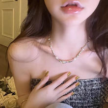 BULDF 【蜜桃茶】纯欲辣妹 珍珠锆石锁骨链项链女生感轻奢小众颈链 珍珠项链