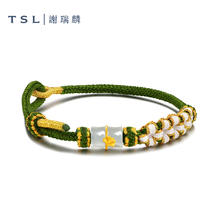 TSL 谢瑞麟 谢瑞国潮和田玉系列编绳手链和田玉镶嵌黄金银杏叶手绳XO935