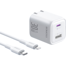 罗马仕苹果充电器30W氮化镓双口快充套装兼容PD20W适用iPhone14ProMax/13/iPad平板手机USB/Type-C插头