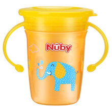 Nuby努比婴儿学饮杯吸管杯防漏儿童水杯带手柄360度宝宝魔术杯 大象 240ml