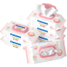 五羊（FIVERAMS）护肤柔湿巾80抽×6包 湿纸巾婴童手口湿巾洗脸巾儿童 含桃叶精华