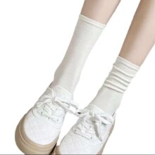 无骨白色袜子女中筒袜春秋款纯色堆堆袜 【3双装】颜色随机 均码