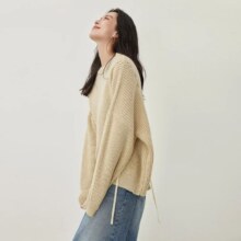 对白 秋冬装宽松针织女式圆领套头毛衣