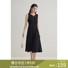 DUSHU 独束 大码女装法式轻奢收腰气质伞裙2024夏季赫本风无袖连衣裙 赫本黑 3