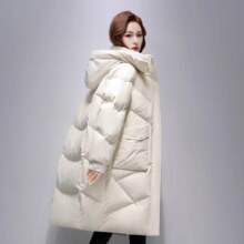 plus会员、鸭鸭  正品长款过膝连帽羽绒服女2024冬季新款  多色可选