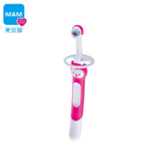 MAM美安萌儿童宝宝软毛牙刷6-12乳牙宝宝刷牙训练口腔护理亲子牙刷 玫红色6m+