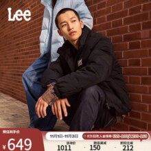 Lee秋冬舒适版Logo印花男女宽松立领羽绒夹克面包服LUT00 黑色（尺码偏大，拍小一码） L