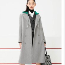 ONLY西装版型双色抽绳长款毛呢大衣女