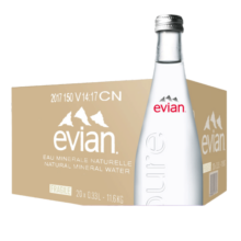 依云evian法国进口天然矿泉水玻璃瓶饮用水整箱装弱碱性水 330mL 20瓶 1箱 【玻璃瓶含气款】