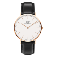 丹尼尔惠灵顿（DanielWellington）dw手表男 简约石英男士手表时尚欧美腕表 生日礼物送男友 白盘无纹黑皮带丨男表40MM-DW007