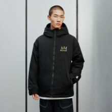 PLUS会员：JACK&JONES 杰克琼斯 秋冬BSQ皇冠刺绣连帽棉服 黑色
