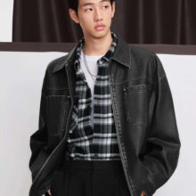 双11开门红、plus会员：GXG男装 复古做旧pu皮夹克 宽松外套