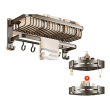 尔沫毛巾架浴巾架卫生间免打孔浴室置物架一体挂架厕所洗手间套件枪灰 升级款四件套