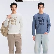 PLUS会员：JACK&JONES 杰克琼斯 男装圆领针织衫 E39 灰蓝色、白色 180/100A/L