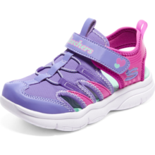 Skechers斯凯奇儿童包头凉鞋男童鞋夏季轻质防滑女大童大头沙滩鞋302969L 女童/薰衣草色/桃红色/LVHP 32码