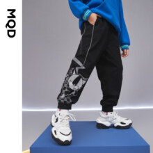 MQD男童净色加绒运动收脚工装休闲裤冬装新款中大童加厚保暖 黑色 160cm
