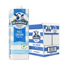 德运（Devondale）澳大利亚原装进口 全脂纯牛奶 早餐纯牛奶 1L*10盒/箱装