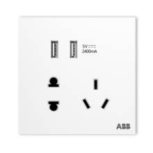 ABB开关插座面板 盈致系列白色 无边框 五孔带双USB充电插座暗装墙壁 五孔带双USB插座153.8元