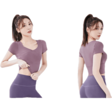 Rianne.He瑜伽服运动上衣女T恤露脐速干带胸垫跑步紧身裸 芒果黄长款 XXL【建议130-145斤】