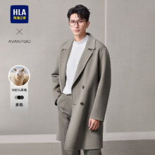 海澜之家（HLA）大衣男24新款轻商务经典平驳领纯羊毛外套