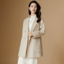 plus会员、晚白2024年冬款中长款绵羊毛大衣纯色
