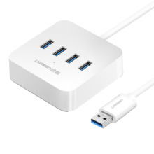 绿联 USB3.0分线器 高速4口HUB扩展集线器分支器 台式机笔记本电脑一拖四转换器带电源接口 【USB3.0】1.5米-30221 白色49.9元