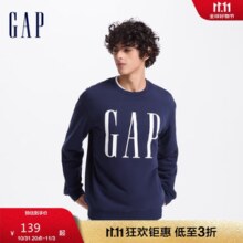 GAP男女装2024初秋字母印花大logo圆领卫衣抓绒简约经典款上衣609136