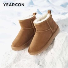 意尔康 真皮羊毛 加绒雪地靴女 黑/土黄任选1双
