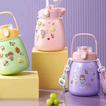 plus:物生物（RELEA）儿童女士高颜值保温杯 1200ml大容量 316不锈钢水杯 吸管大肚杯