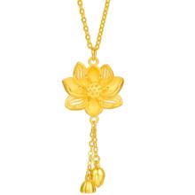 周六福5G工艺黄金项链女莲花足金吊坠套链计价A0612688 约4.66g 40+5cm