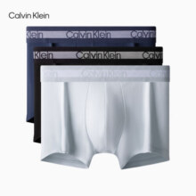 Calvin Klein内衣男士ck三条装提花棉质凉感防夹臀四角裤平角内裤男NB1799O K2G-太空黑/深海蓝/银月灰 3条 L