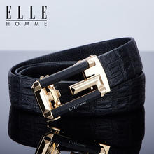 ELLE HOMME 法国品牌真皮自动扣腰带鳄鱼纹 902030百搭金色 110cm