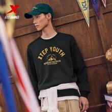 PLUS会员：特步 运动套头卫衣 情侣款 正黑色-0304