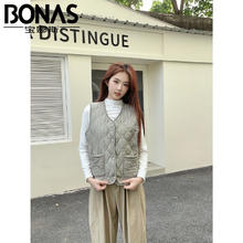 宝娜斯（BONAS）感绗缝马夹纽扣秋冬防风防寒保暖内衣女外穿休闲运动小香风 绿色 L