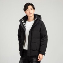 SNOWFLYING 雪中飞 男式短款羽绒服时尚立领连帽插肩袖设计工装大口袋短款羽绒服