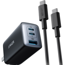 ANKER安克65W氮化镓充电器套装含100W数据线PD45W+20W 适用苹果iphone16promax15联想笔记本华为小米黑