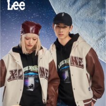 Lee  仿皮拼袖美拉德风男女同款连帽学院风棉服