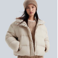 Gap 盖璞 女装印花logo立领连帽羽绒服