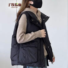 子牧棉麻 2024冬装马甲外搭上衣0712 黑色 L(建议115-125斤)