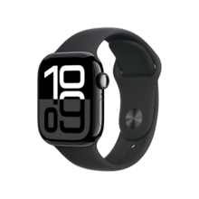 Apple/苹果 Watch Series 10 智能手表GPS款42毫米亮黑色铝金属表壳黑色运动型硅胶表带M/L MX1P3CH/B