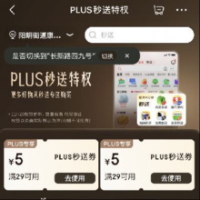 促销活动 : 京东 PLUS秒送特权 领2张满29减5秒送券 全场可叠加